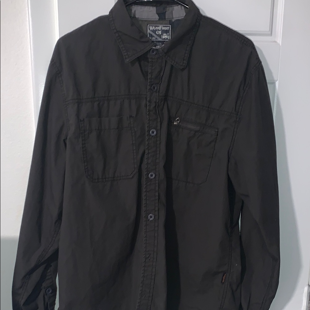 Black Lightweight Shirt Jacket with Collared Neckline